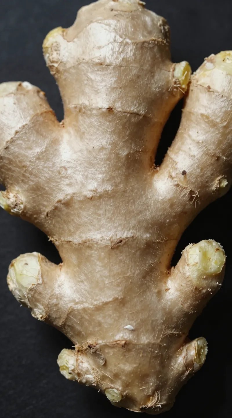 macro shot of fresh ginger root with textured skin