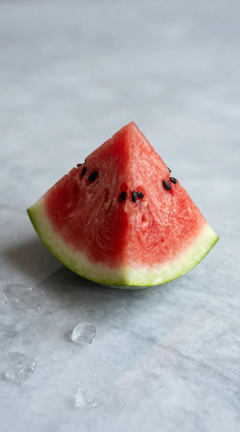 single slice of ripe watermelon on chilled marble