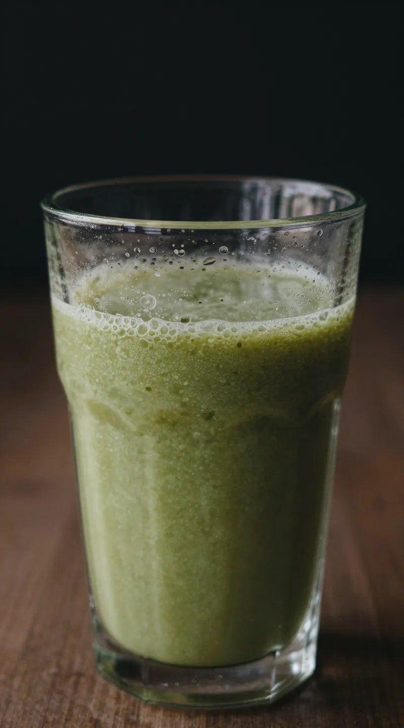 Frosted glass of nighttime detox smoothie, closeup, soft moody light