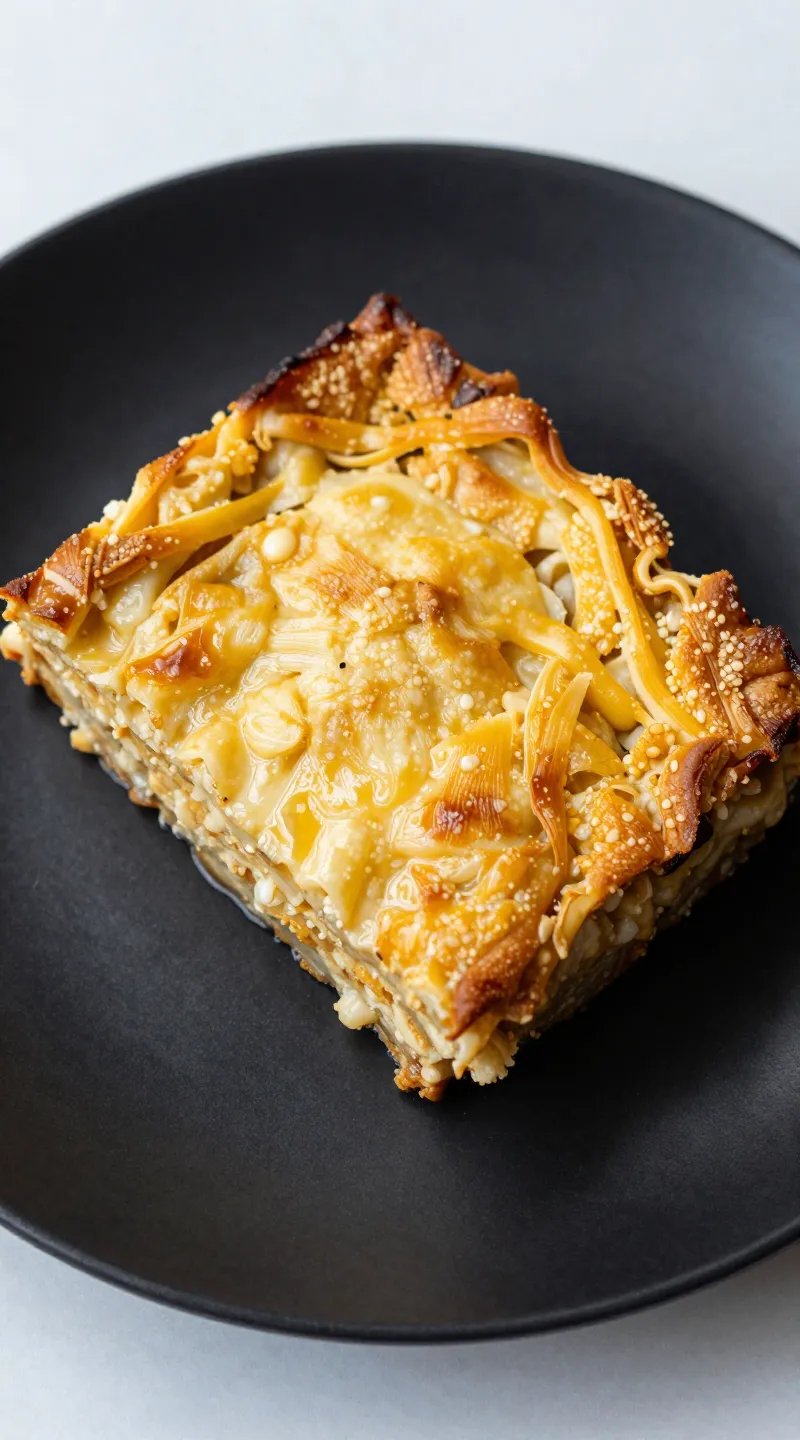 golden-brown keto breakfast casserole slice on matte black plate