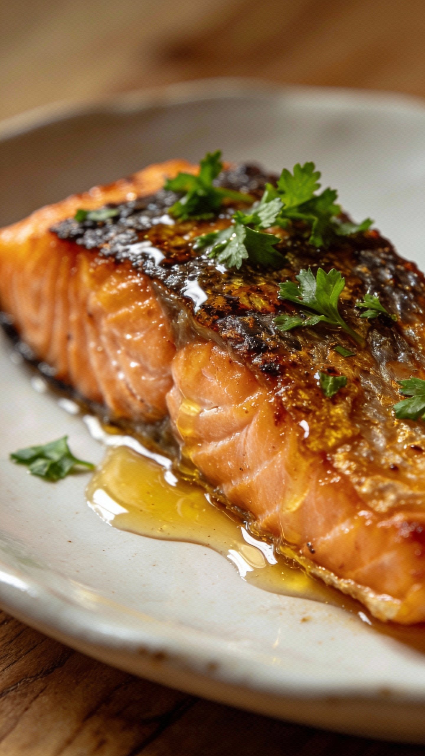 seared salmon fillet with parsley and melted butter glaze