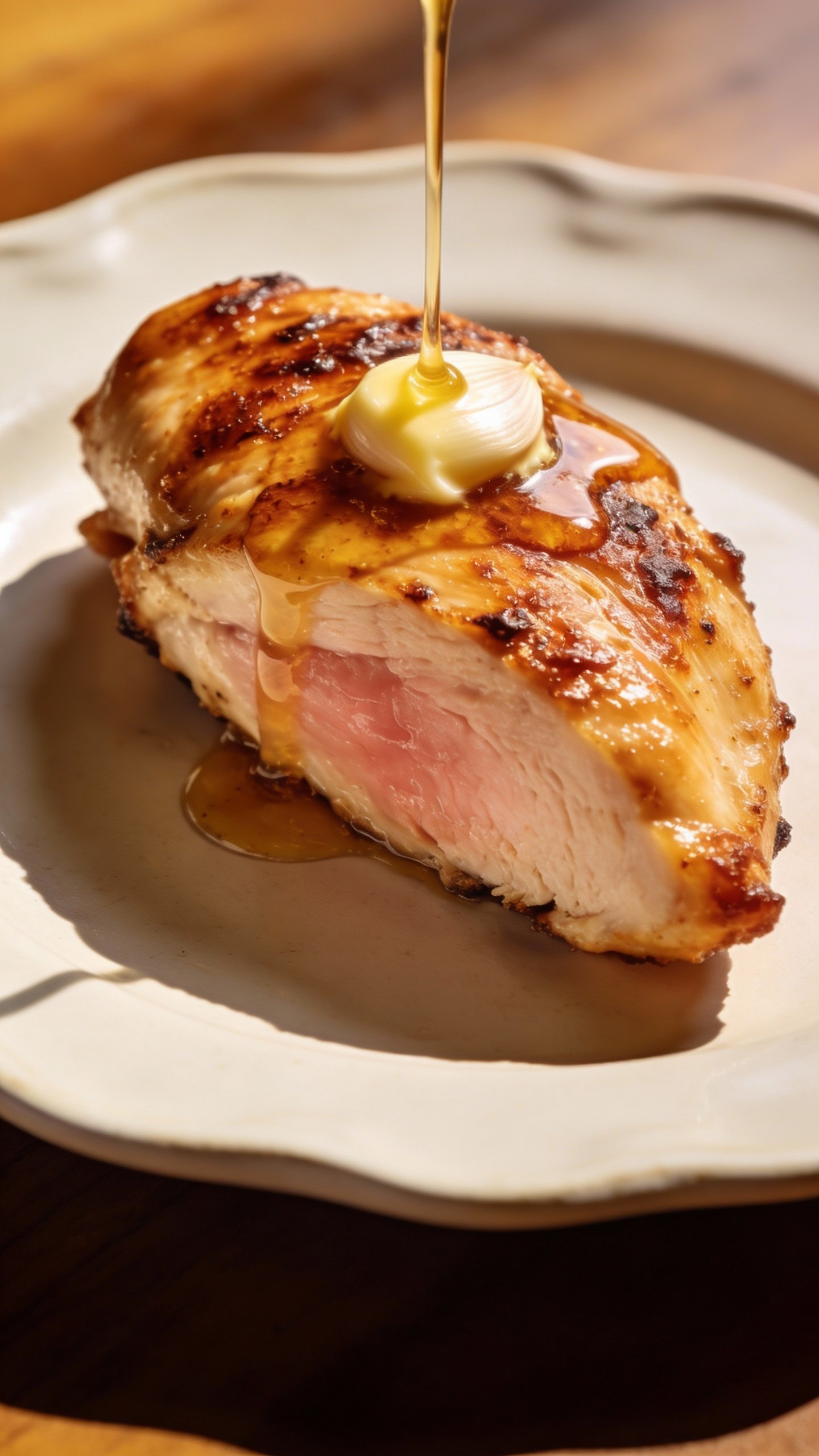 single seared chicken breast with garlic butter glaze