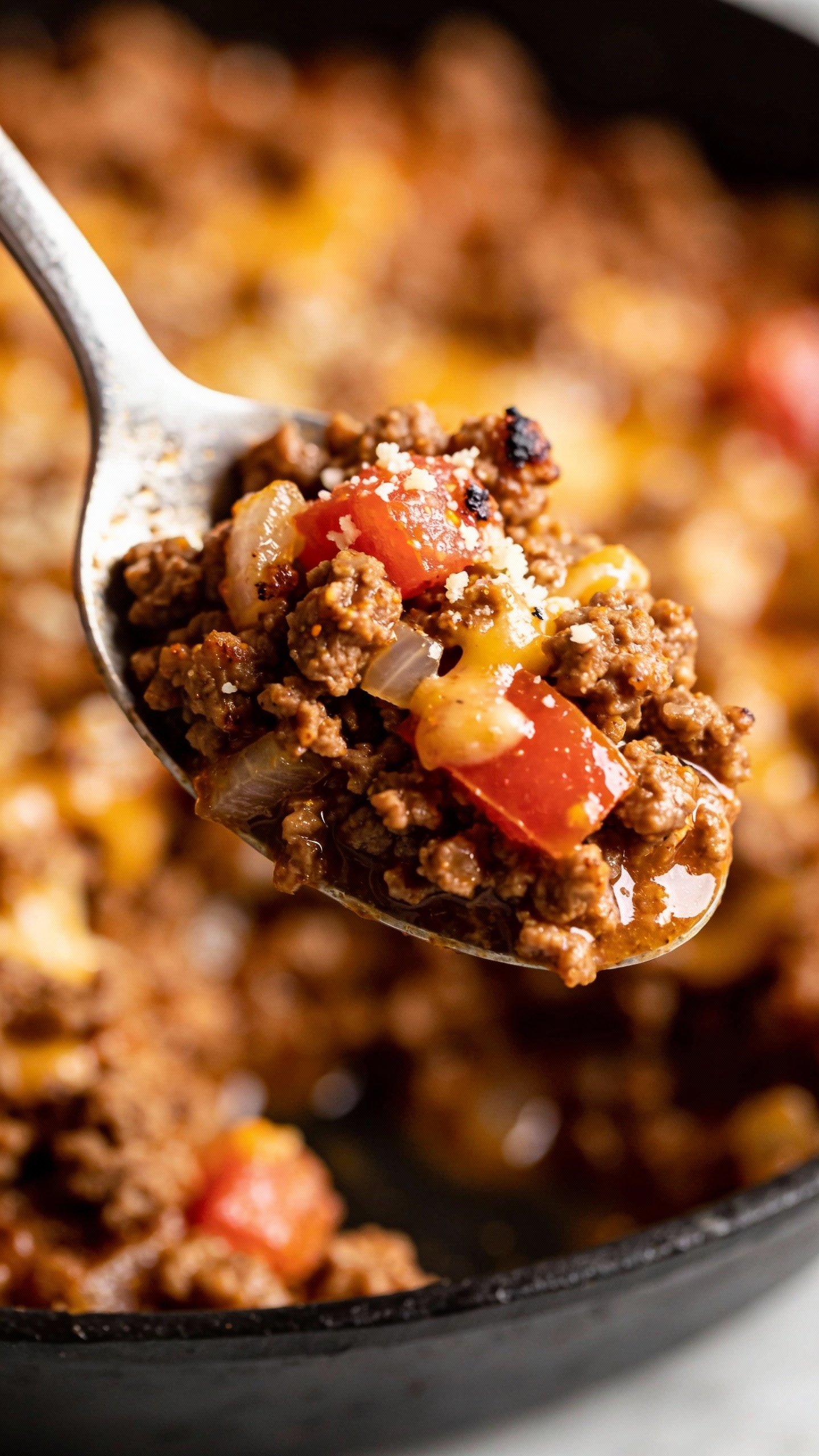 single spoonful of spiced ground beef taco skillet