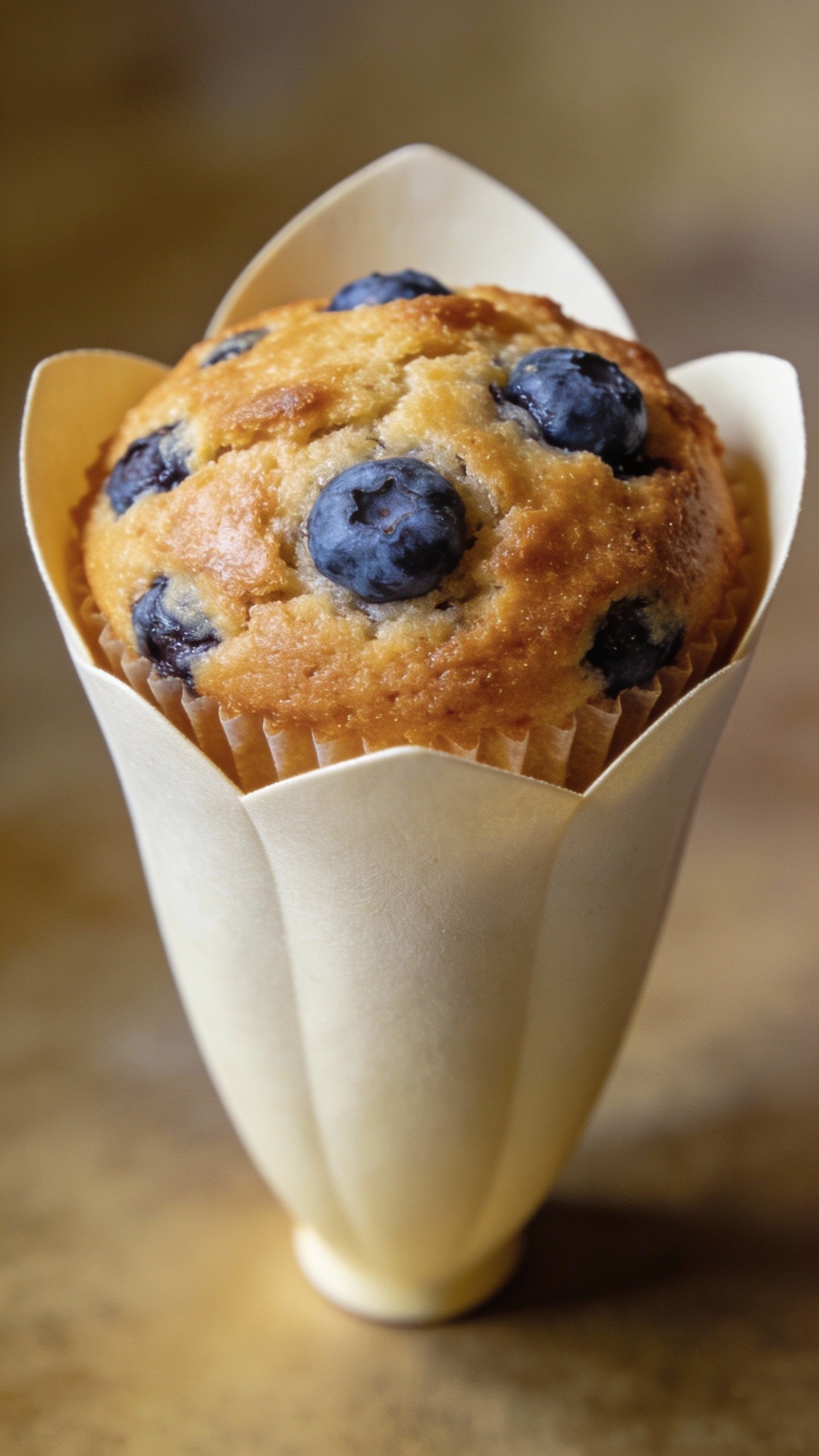 single blueberry muffin in tulip liner, studio lighting