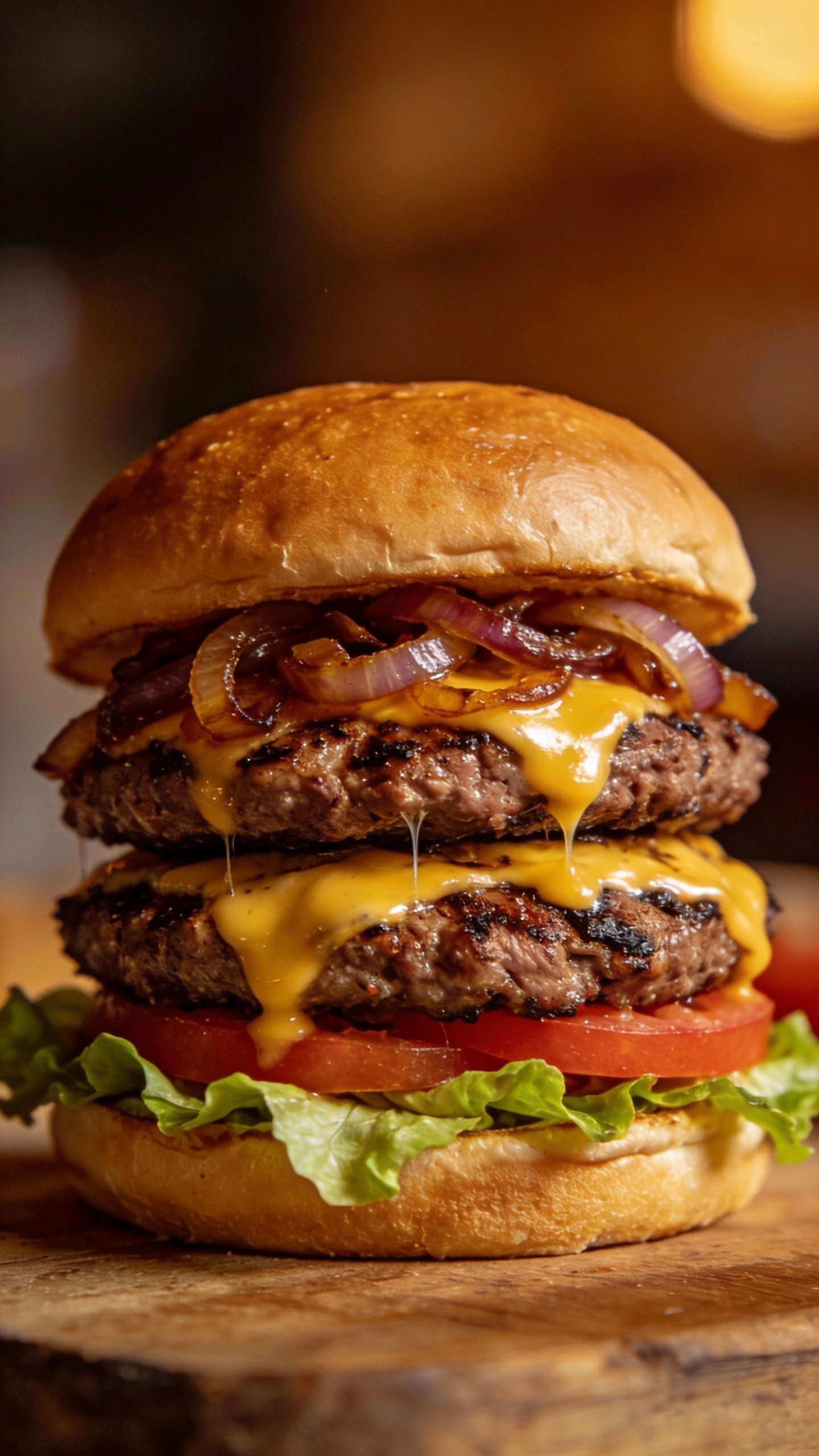 closeup double-stack smashburger with melted American cheese