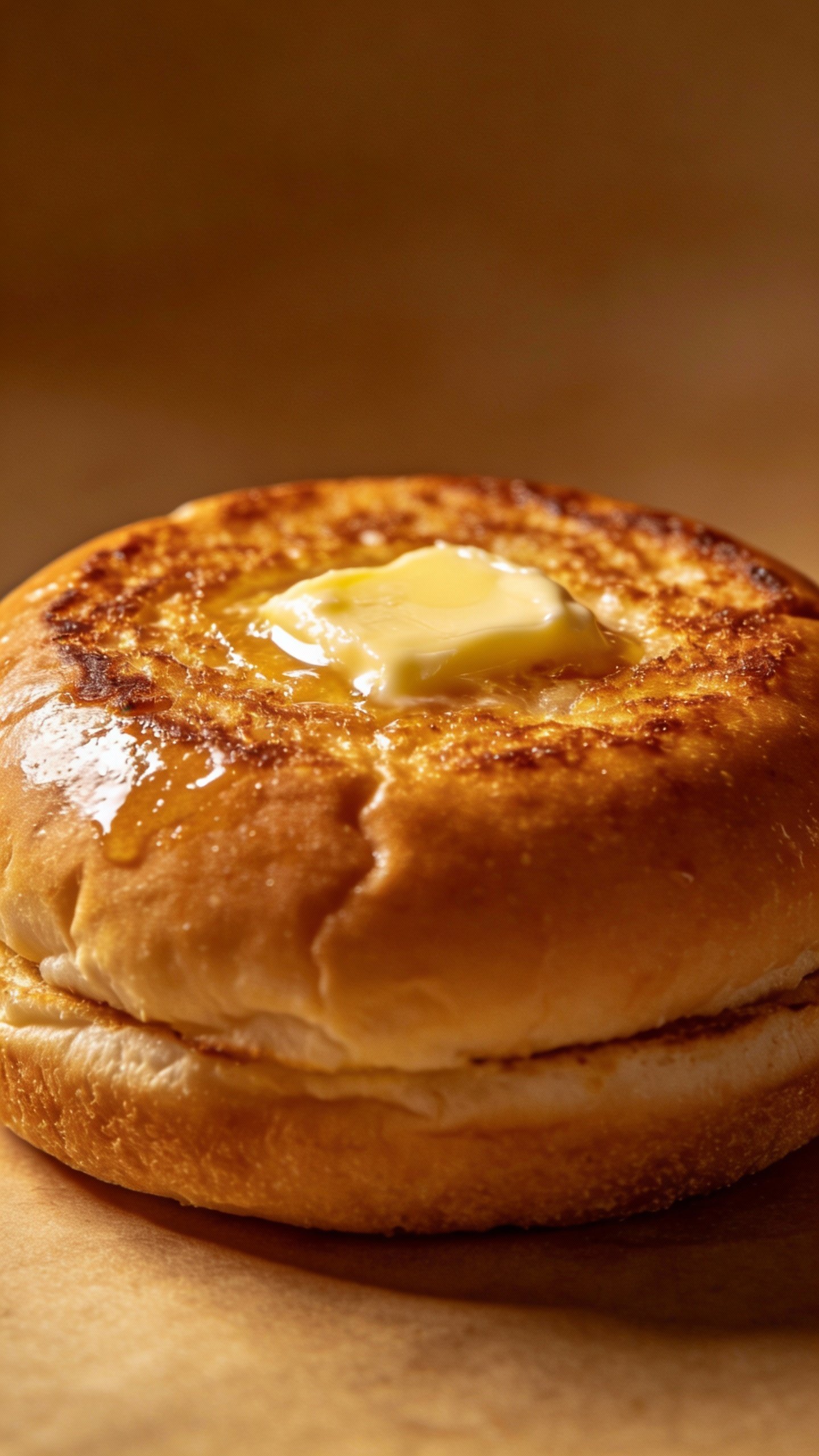 toasted squishy burger bun with glossy buttered surface