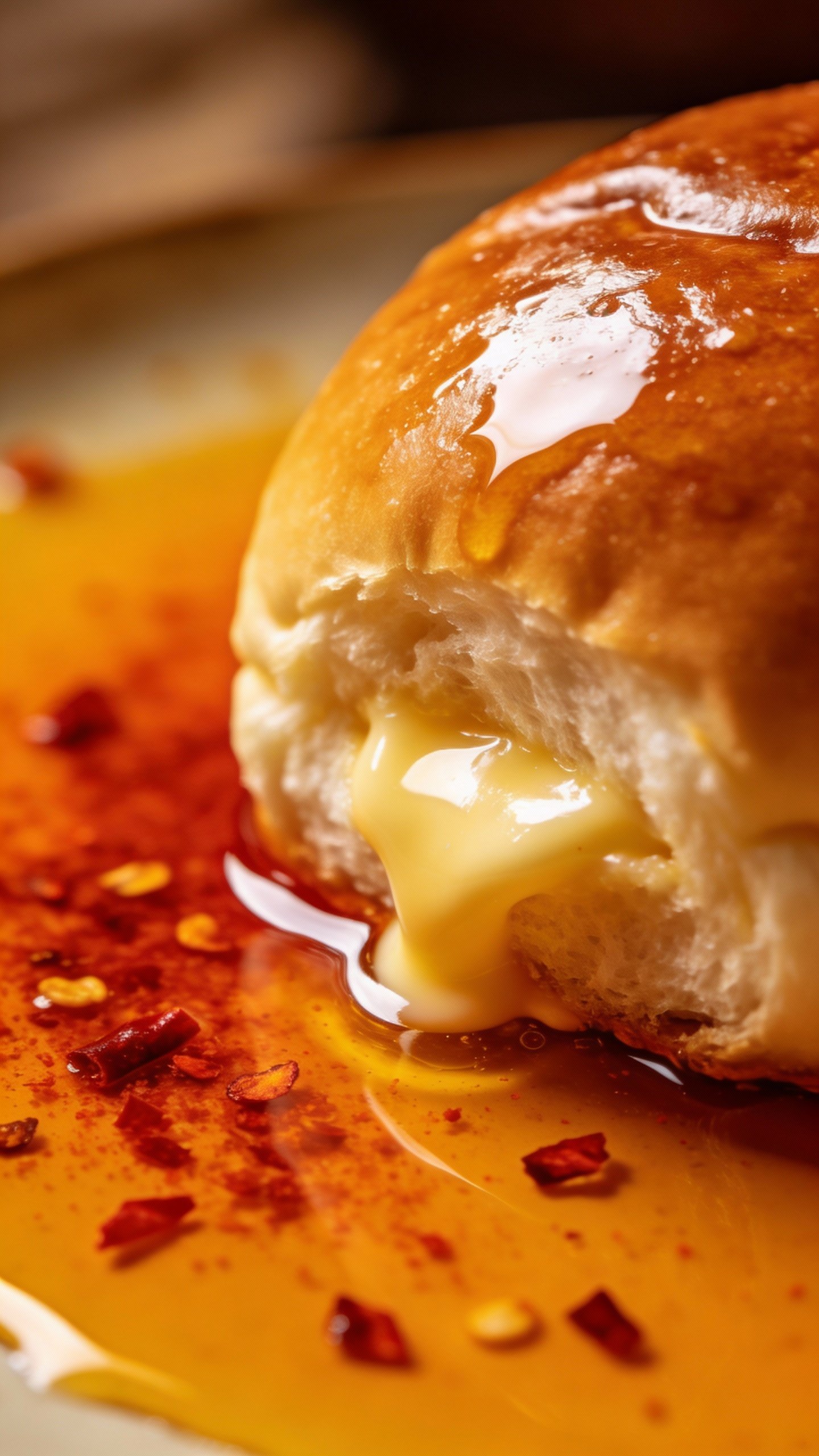 glossy buttered brioche bun soaking spicy cayenne oil