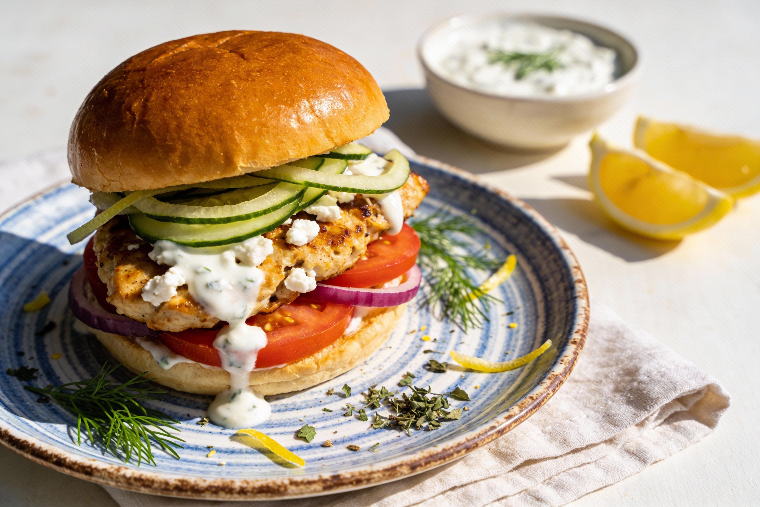 Greek Chicken Burger with Feta That Tastes Like Summer