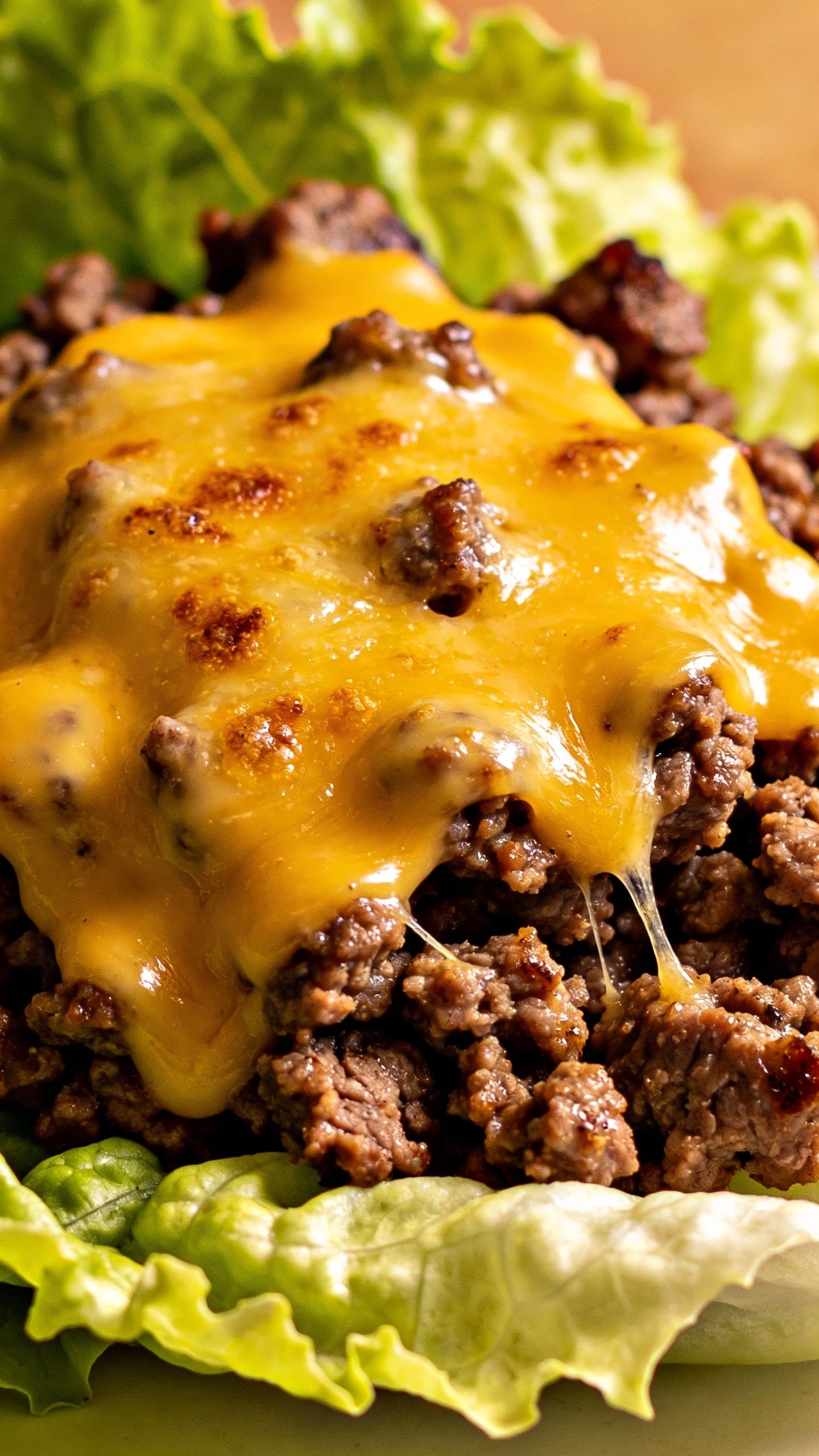 seared lean beef patty crumbles atop romaine with melted cheddar