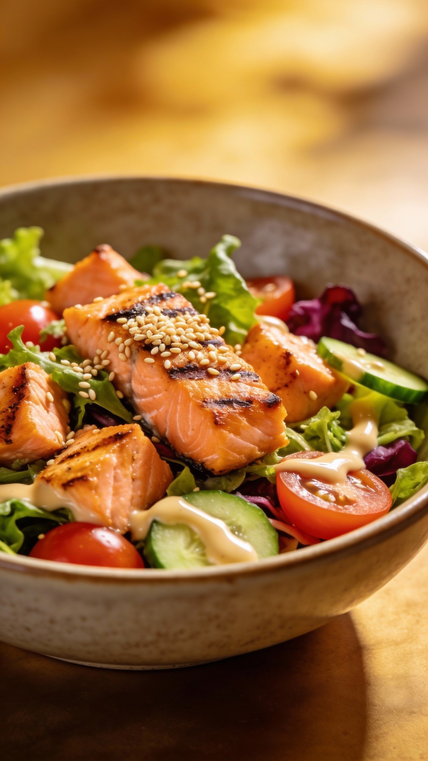 single bowl protein-packed salmon salad, sesame sprinkle