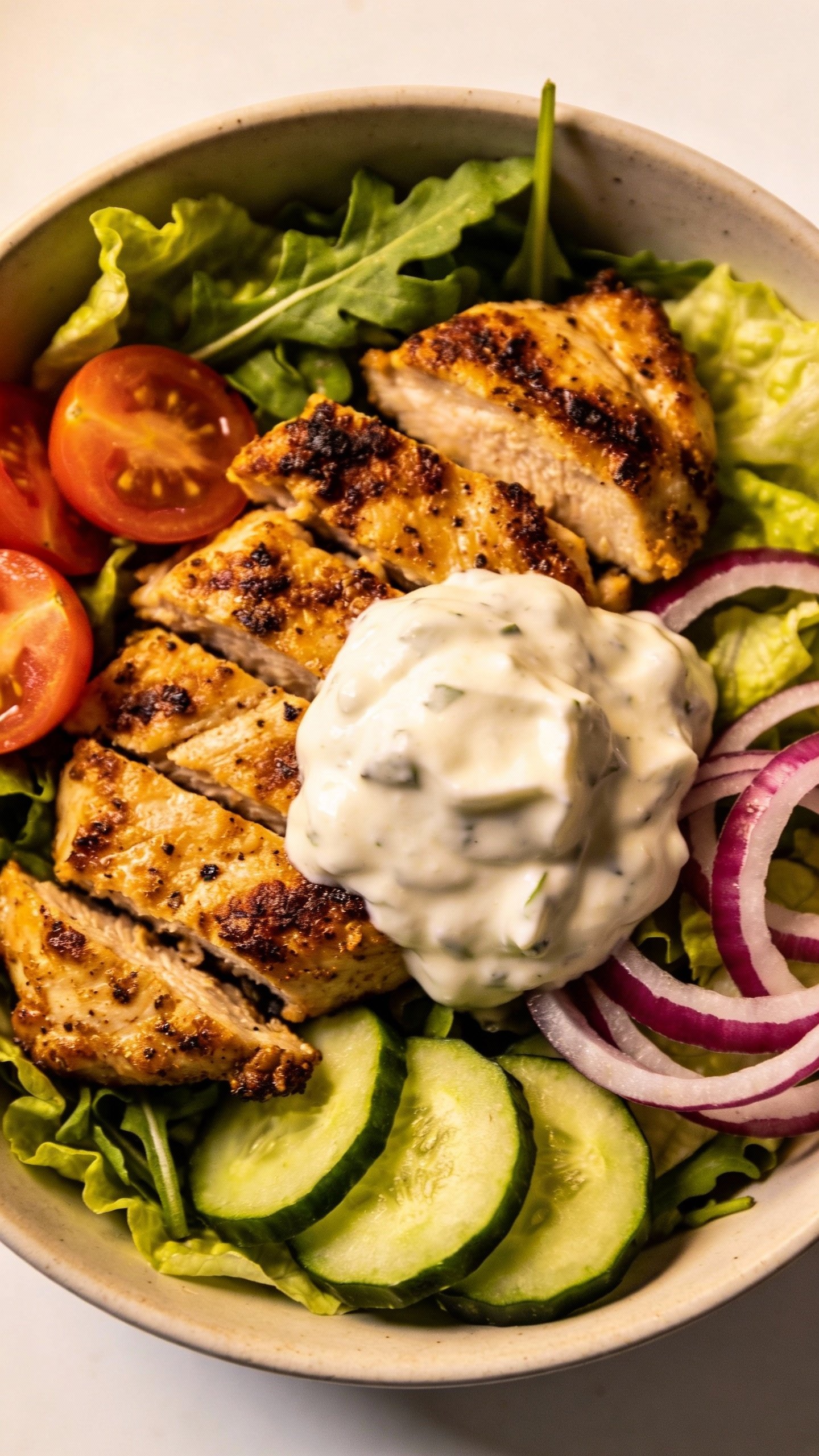 closeup bowl of ranch chicken chop salad with Greek yogurt dressing