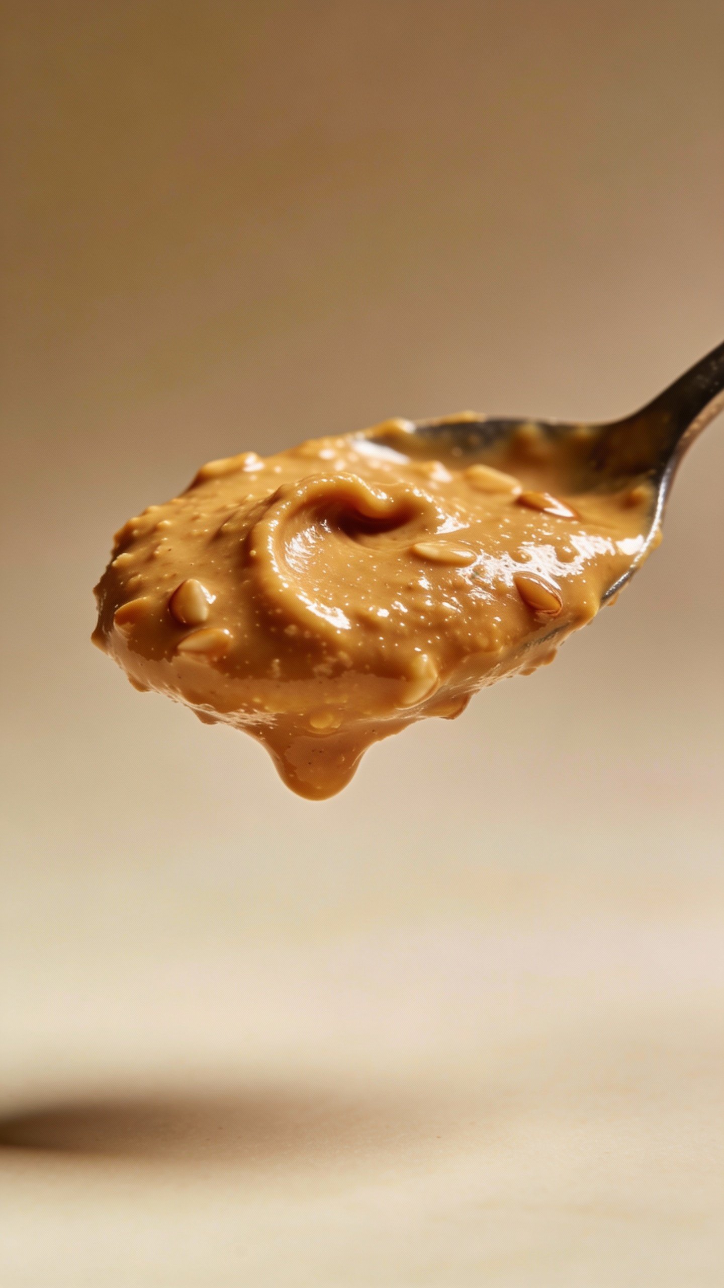 spoonful of glossy almond butter, macro studio lighting