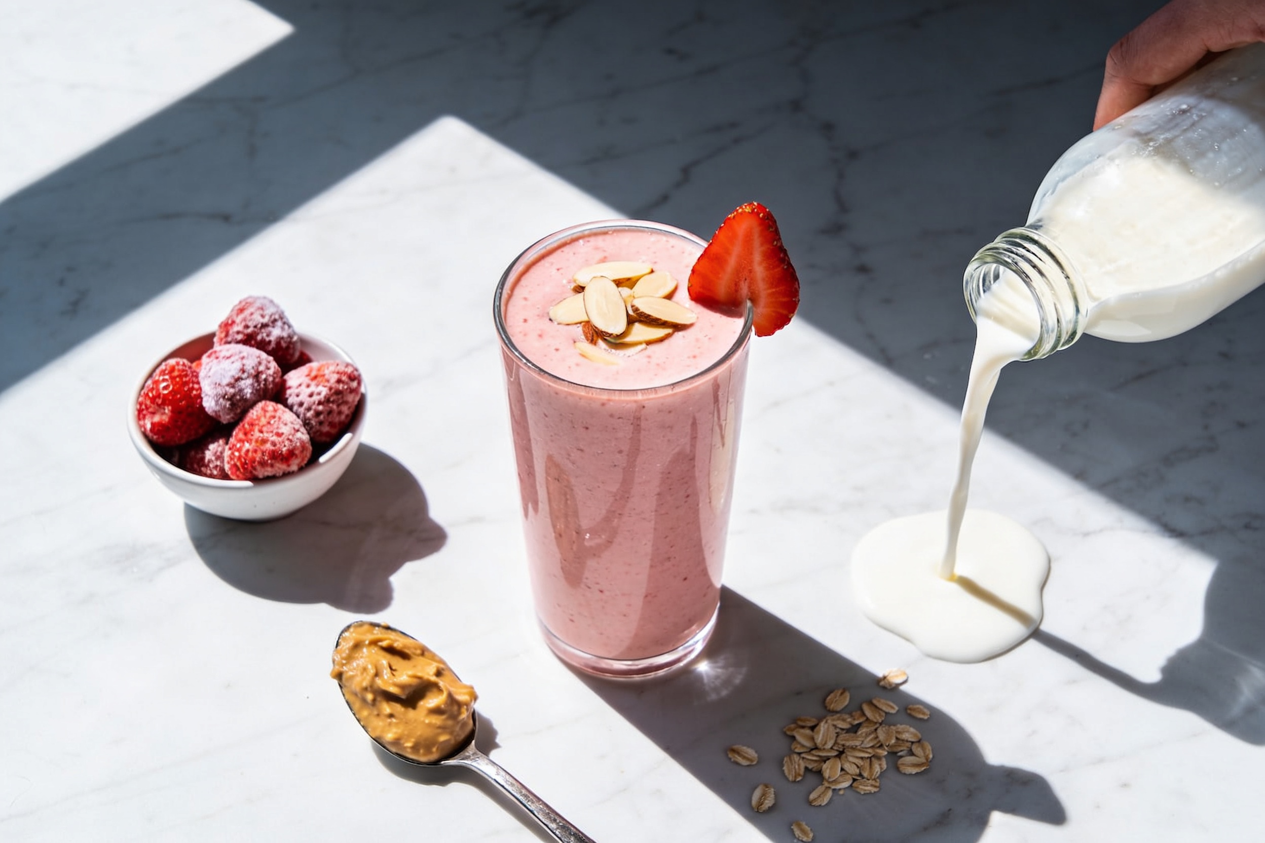 Strawberry Almond Milk Breakfast Smoothie That Slaps