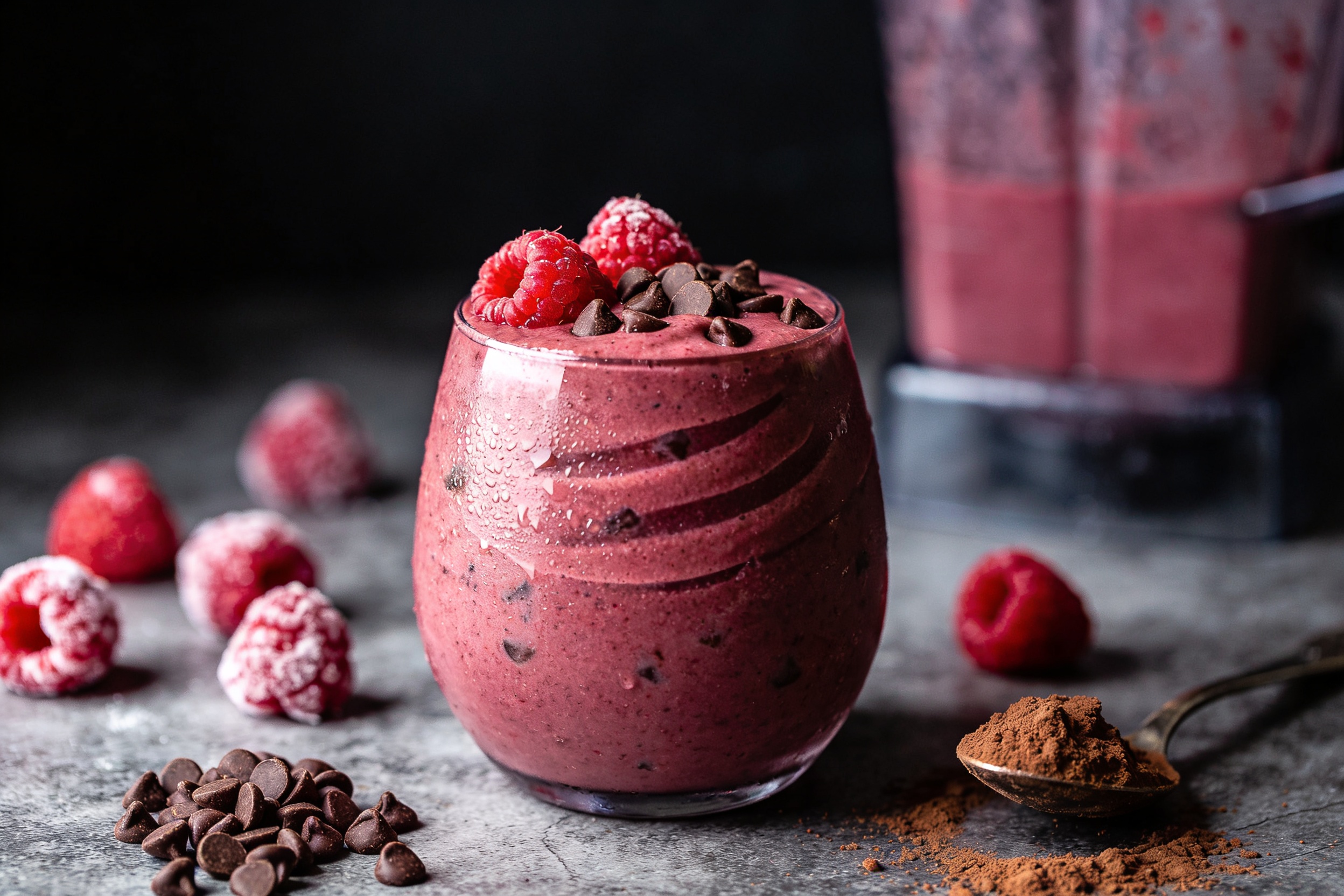 Raspberry Chocolate Chip Breakfast Smoothie That Slaps