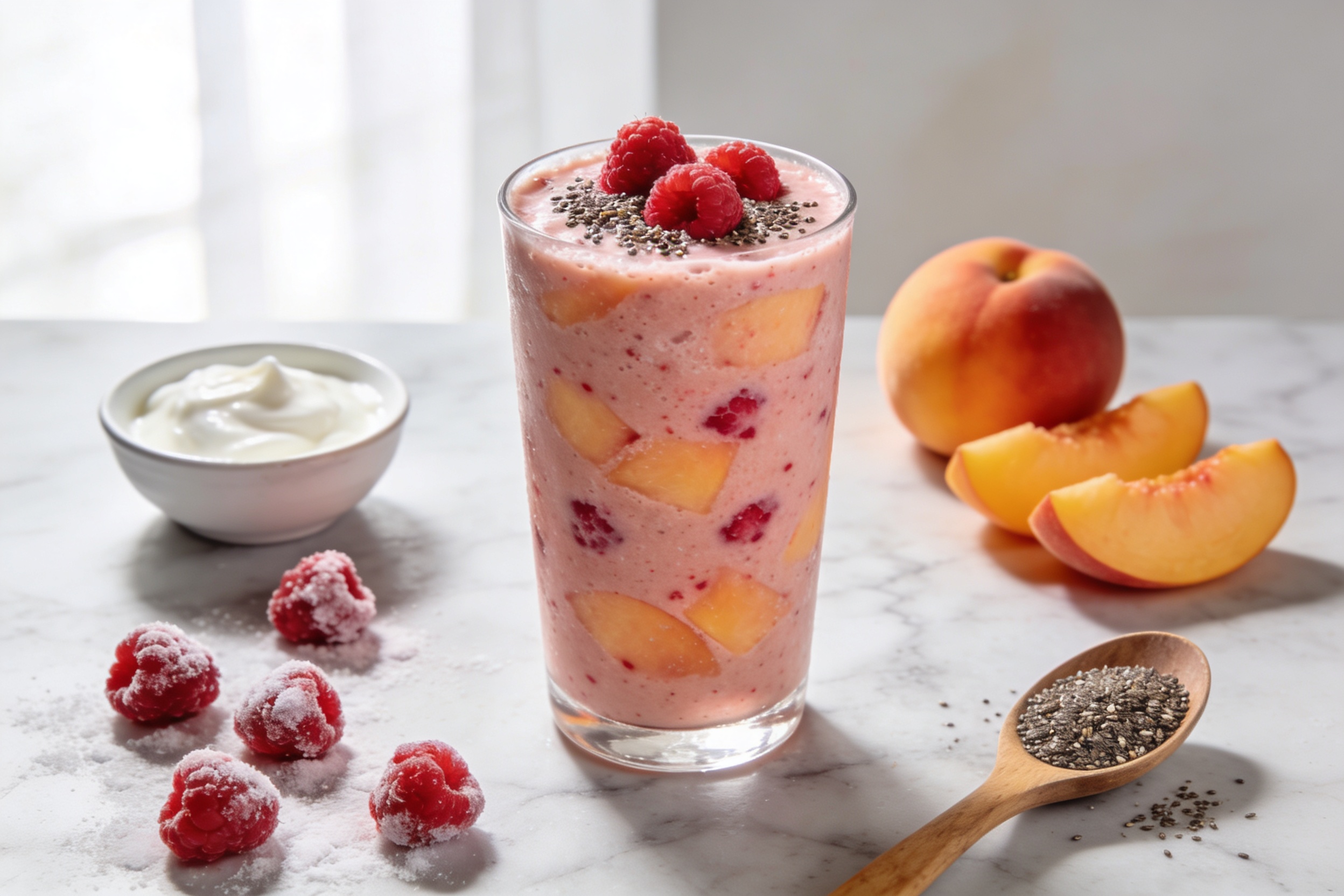 Raspberry Peach Breakfast Smoothie That Actually Fills You Up