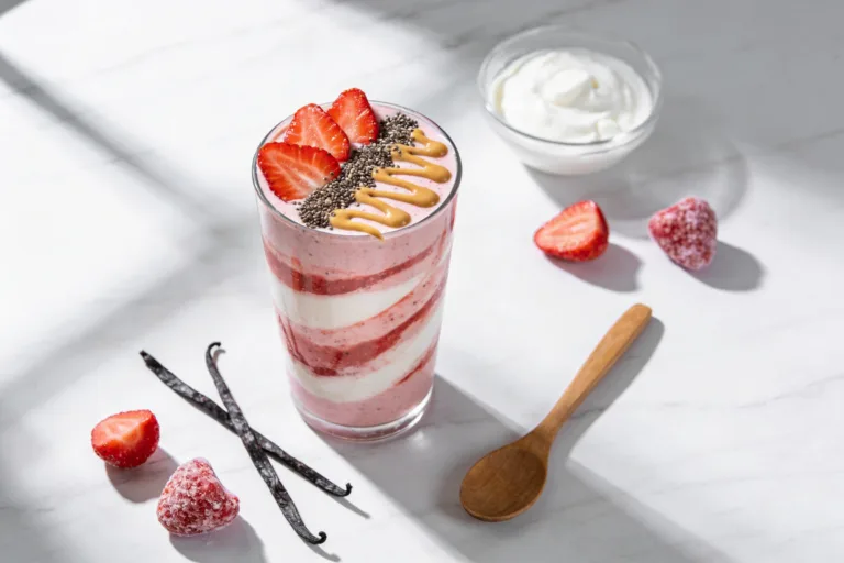 Strawberry Vanilla Breakfast Smoothie That Actually Fills You Up
