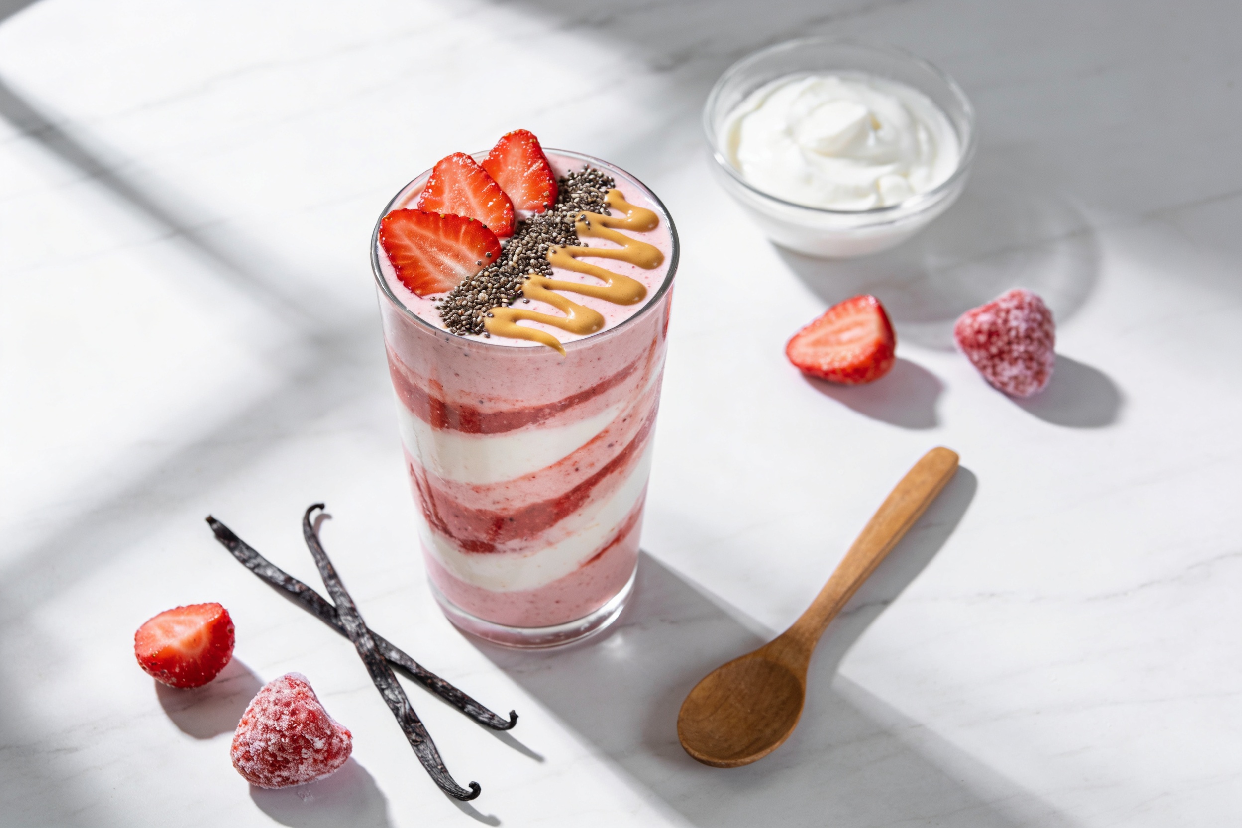 Strawberry Vanilla Breakfast Smoothie That Actually Fills You Up