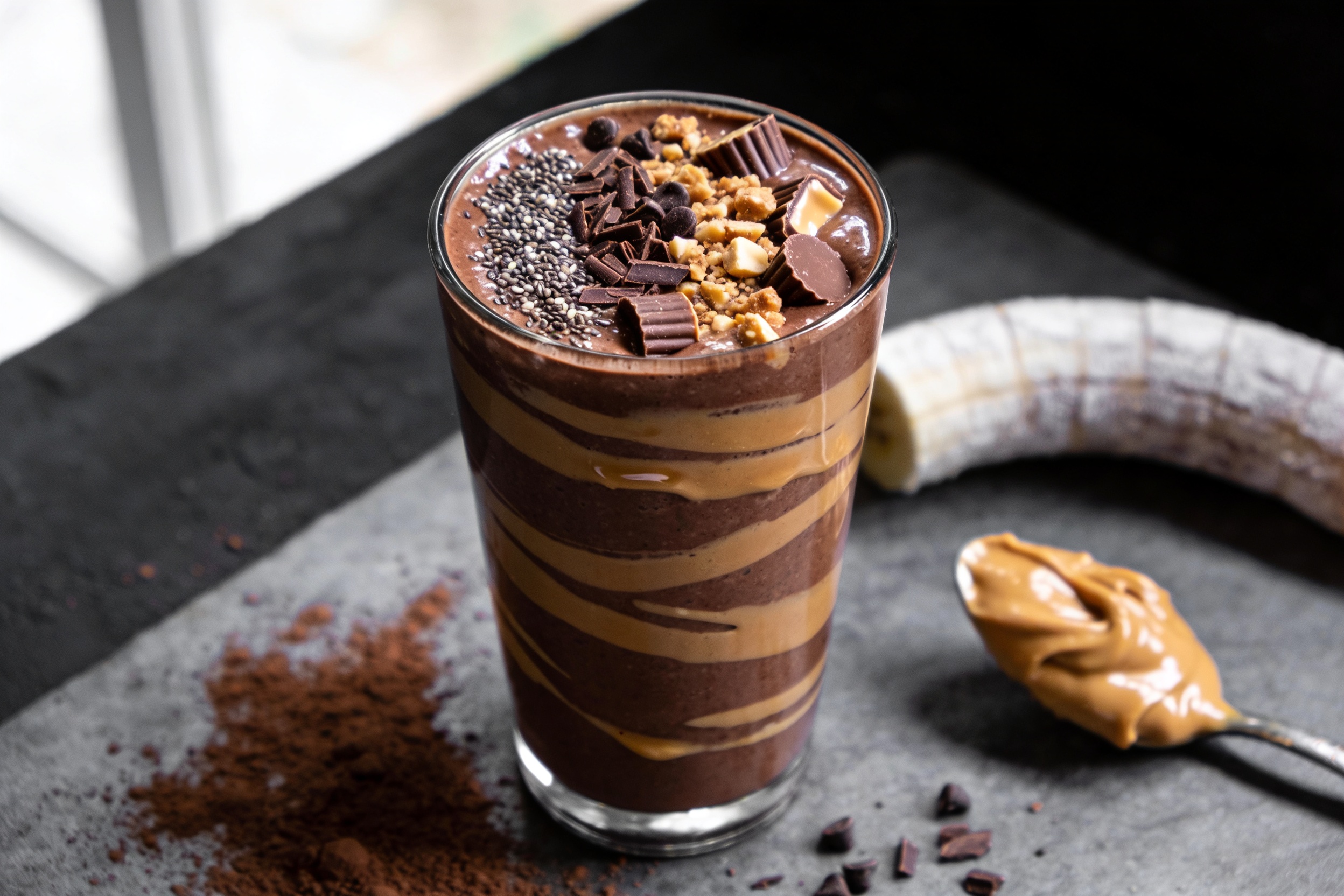 Chocolate Peanut Butter Cup Breakfast Smoothie Bliss