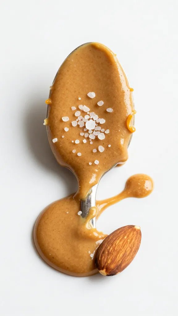 spoonful of almond butter drizzled with sea salt crystals