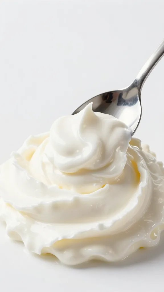 spoonful of whipped coconut cream, soft peaks, studio lighting