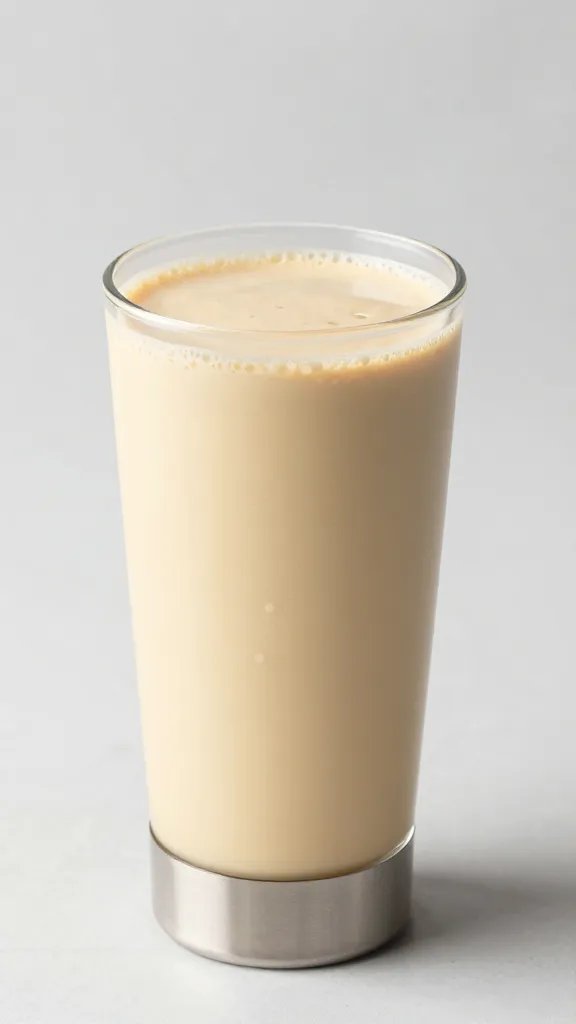 stainless blender cup filled with creamy caramel keto smoothie