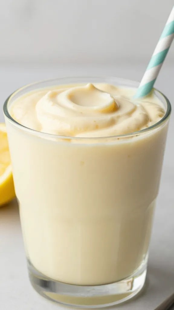 closeup keto lemon cream pie smoothie in clear glass