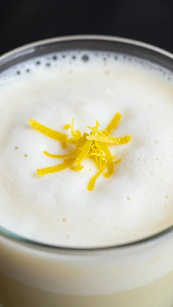 macro shot of whipped lemon zest garnish on smoothie