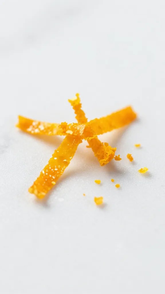macro of fresh orange zest on white marble surface