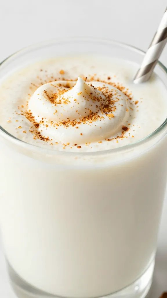 closeup keto toasted coconut cream smoothie in clear glass