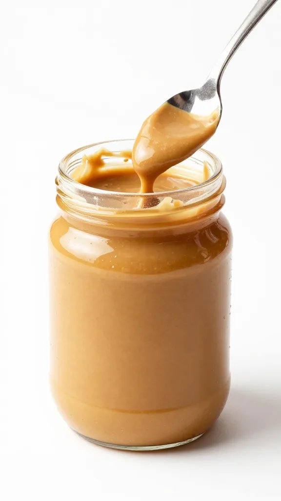 spoonful of creamy natural peanut butter, studio lighting