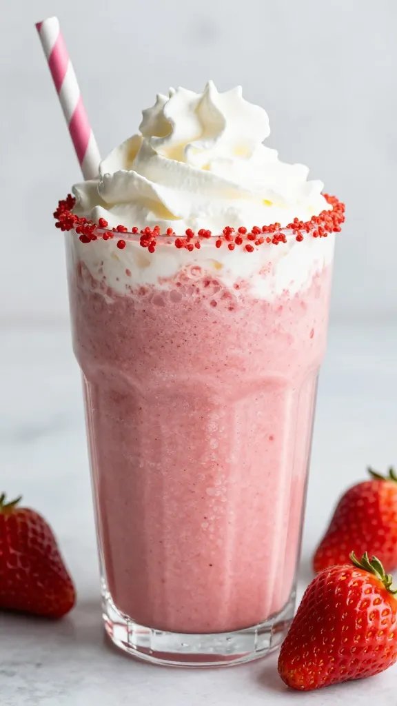 single keto strawberry smoothie with whipped cream, rim drip