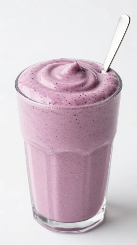 single spoonful of blueberry swirl smoothie, creamy texture