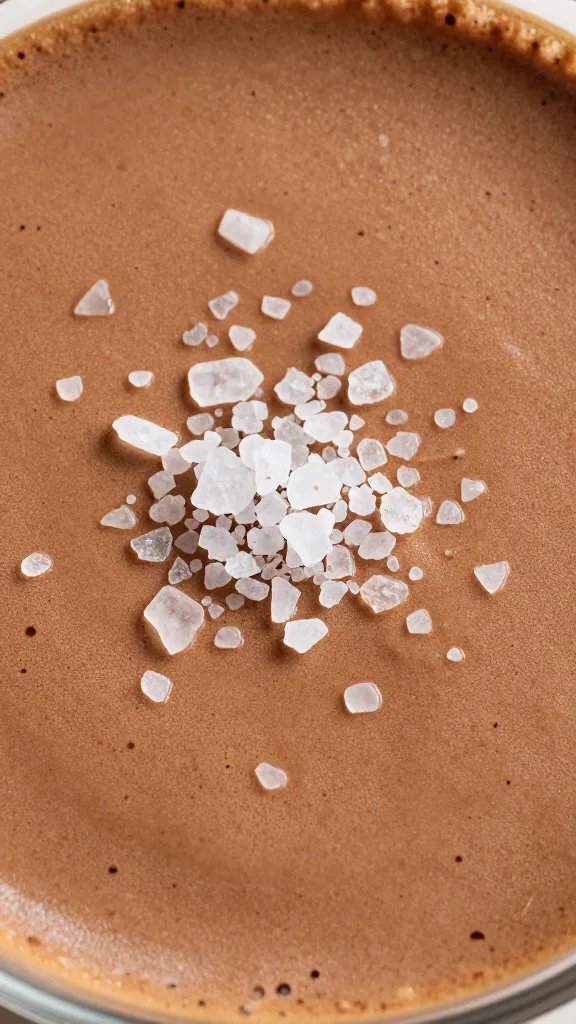 macro shot of sea salt sprinkled atop mocha foam