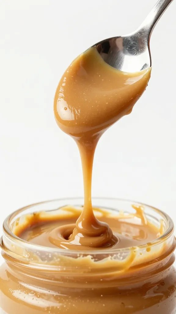 spoonful of almond butter dripping, macro studio lighting