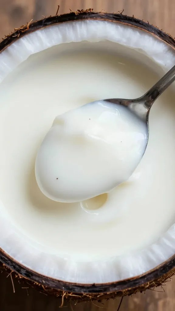 spoonful of thick coconut cream with vanilla flecks