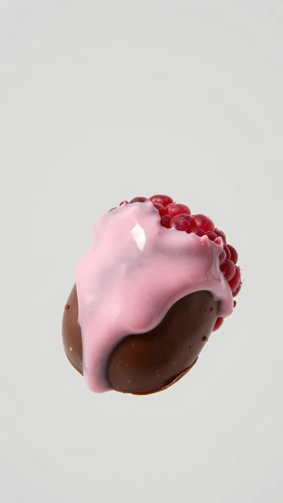 single sugar-free chocolate shard dipped in raspberry smoothie