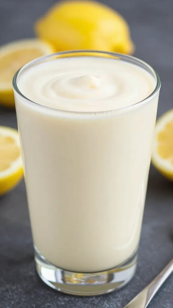frosty lemon cheesecake keto smoothie in clear glass, closeup