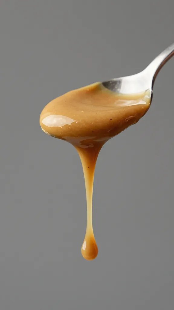 single spoonful of almond butter dripping, studio lighting