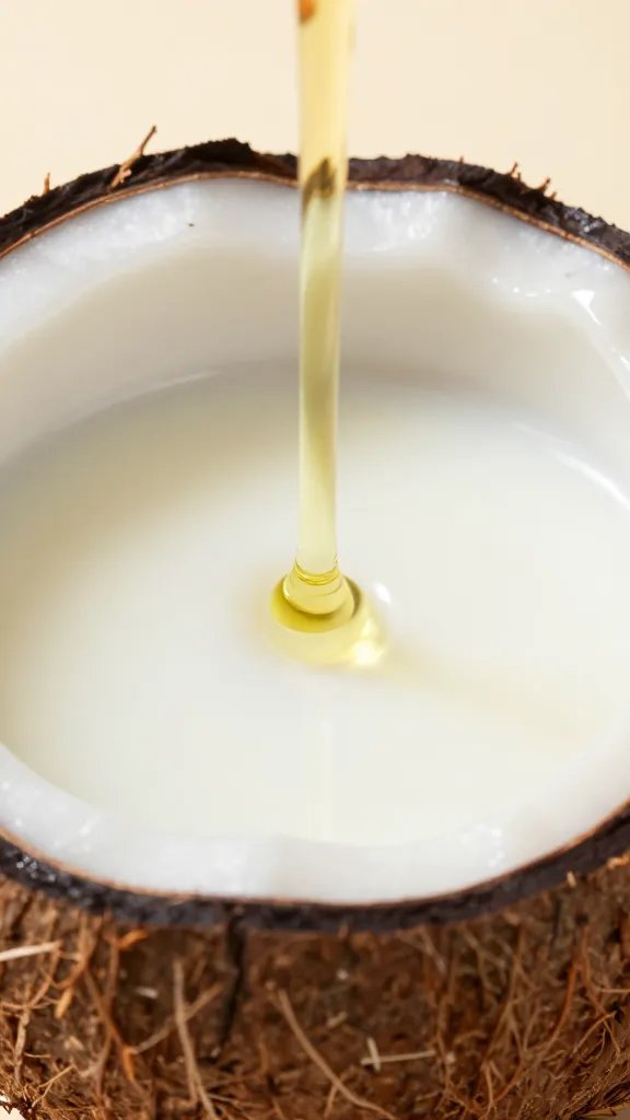 MCT oil drizzling into coconut milk, macro shot