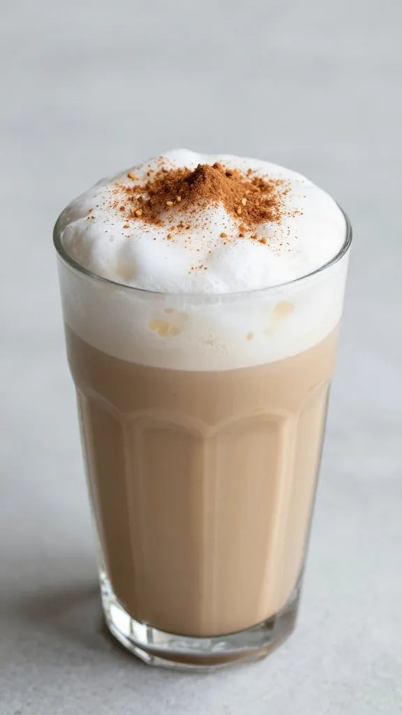 frothy keto latte smoothie with cinnamon dust on foam