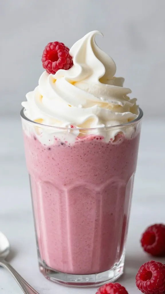single scoop keto whipped cream atop raspberry smoothie, macro