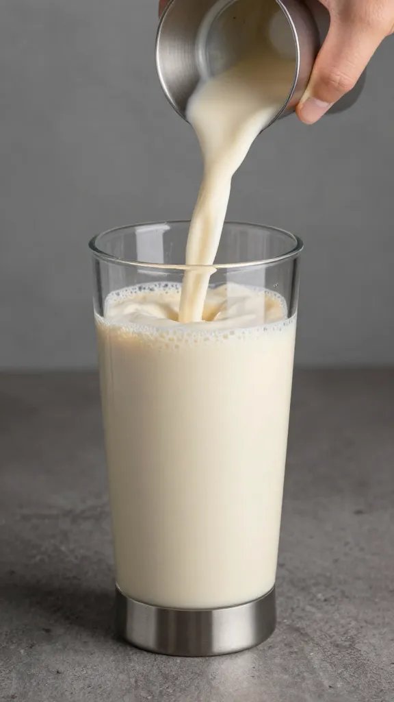 stainless blender cup with creamy keto smoothie pour