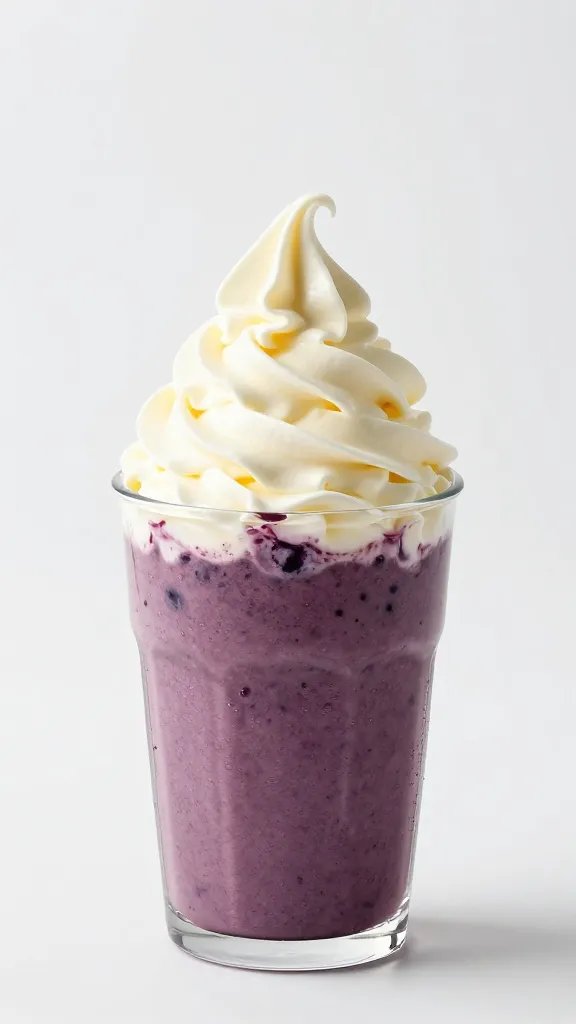 swirl of whipped lemon cream atop blueberry smoothie, studio shot