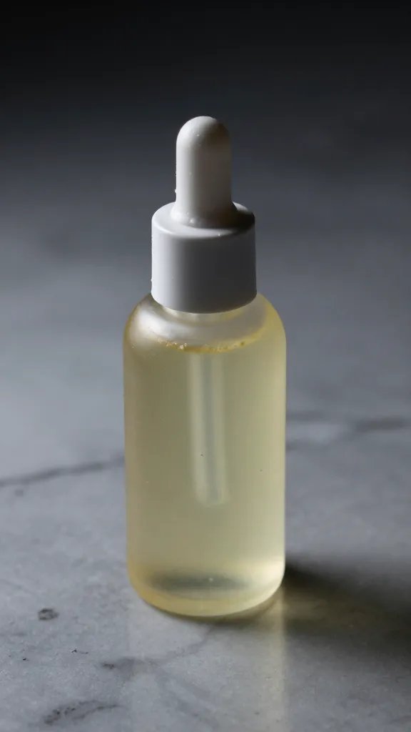 banana extract bottle on marble, dramatic product closeup