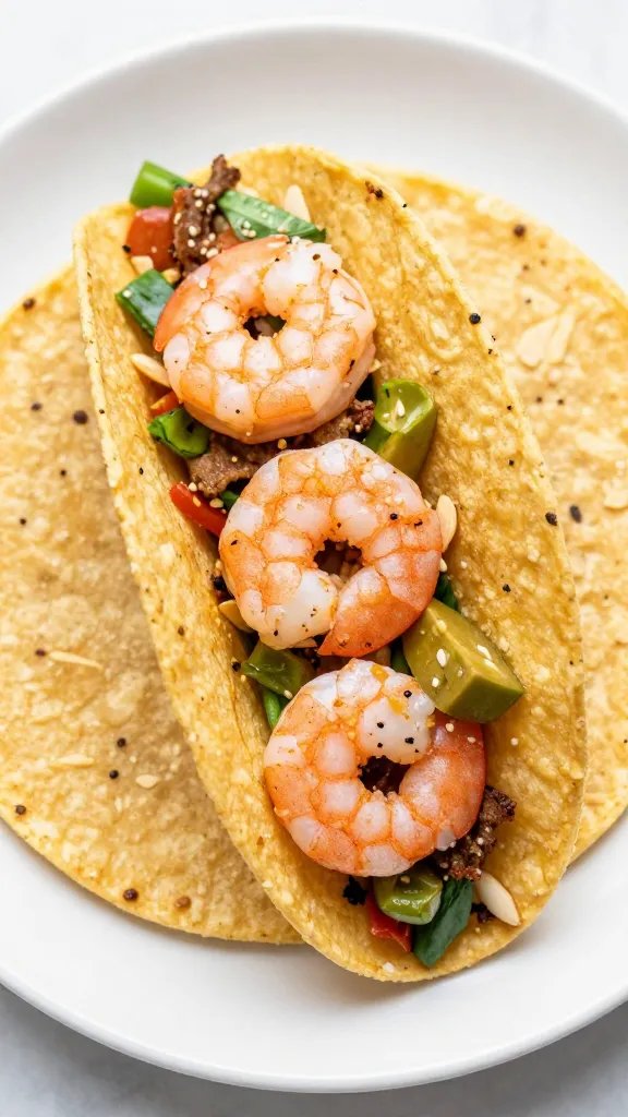 single keto shrimp taco on almond flour tortilla, overhead