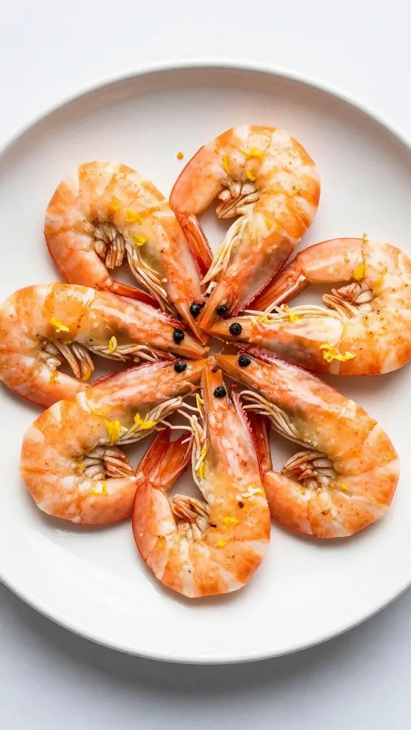 single plate of garlic-butter shrimp with lemon zest