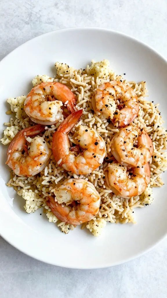 single plate of Cajun keto shrimp over cauliflower rice