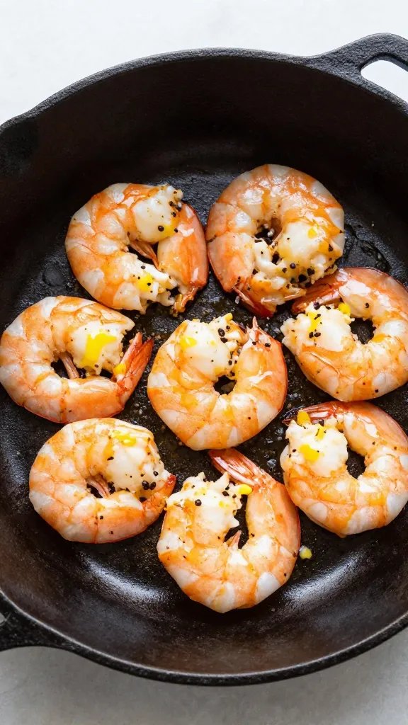 single cast-iron skillet of keto shrimp in lemon butter