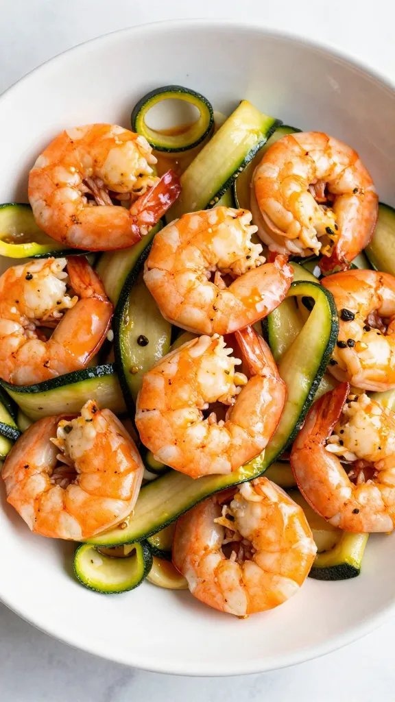 single bowl keto shrimp cacciatore over zucchini ribbons