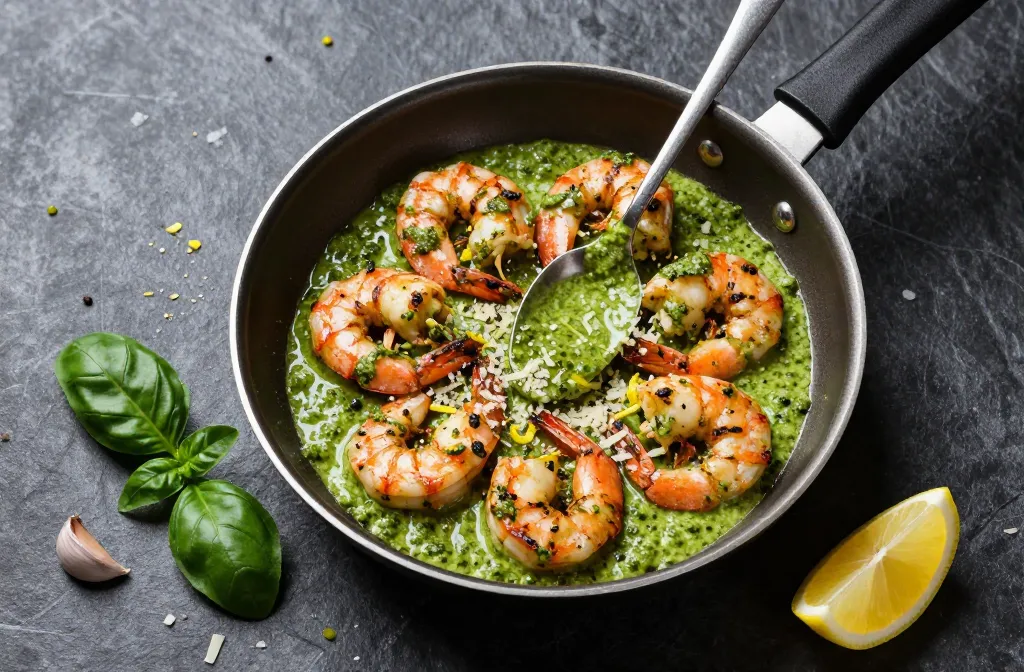 Keto Shrimp with Creamy Pesto Sauce in 15 Minutes